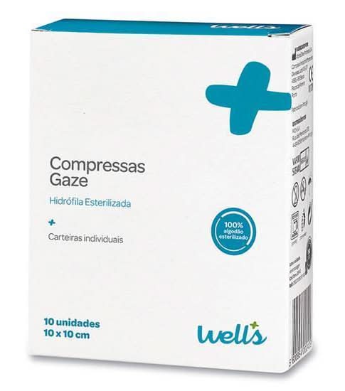 Compressas Gaze Esterilizada 10 cm x 10 cm Well's 10 un