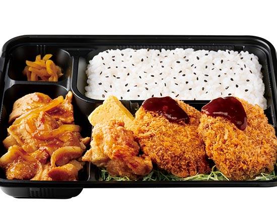 メンチカツ生姜焼き弁当 Deep-fried breaded ground meat and ginger‐fried pork lunch box