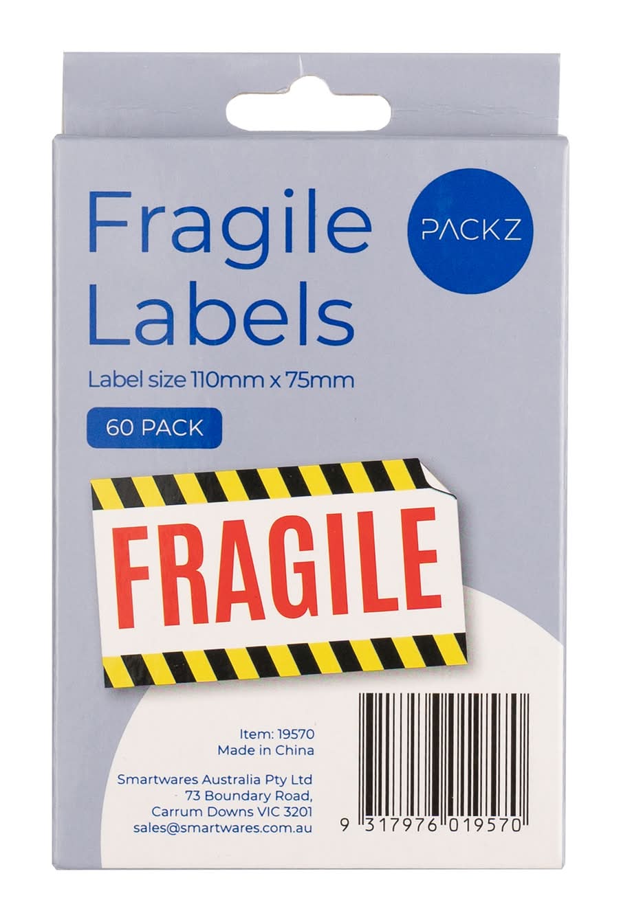 Packz 110 x 75mm Fragile Labels - 60 Pack