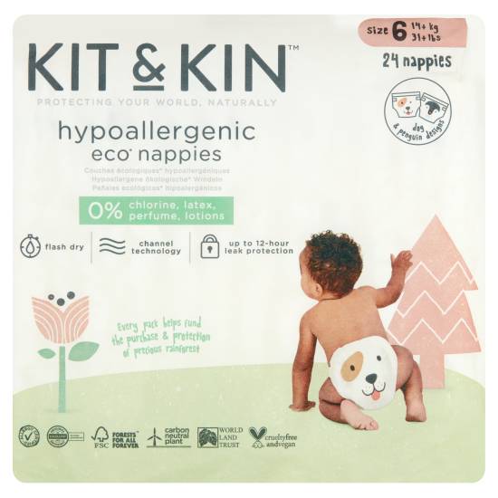 Kit & Kin Hypoallergenic Eco Nappies Size 6 14+kg 31+lbs Nappies ( 24 ct)