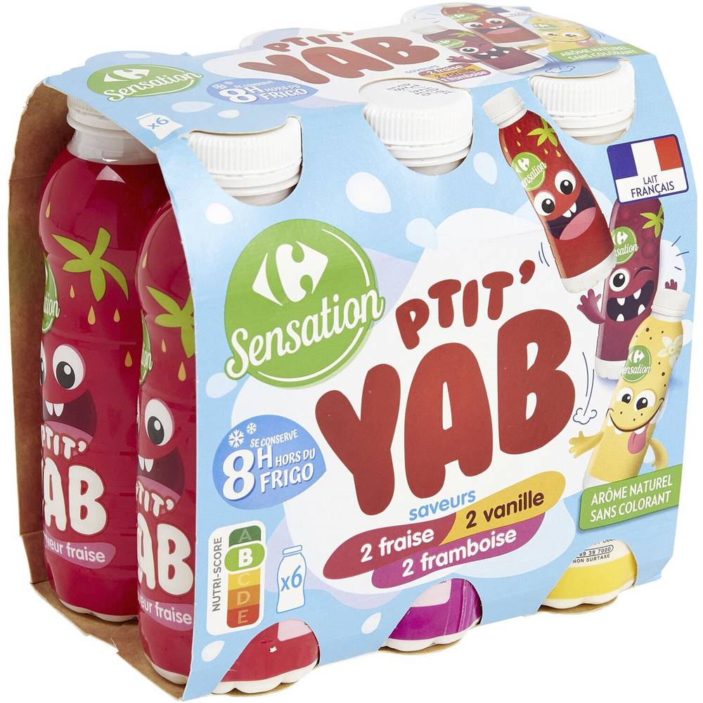 Carrefour - Yaourt à boire vanille fraise framboise (6 x 180ml)