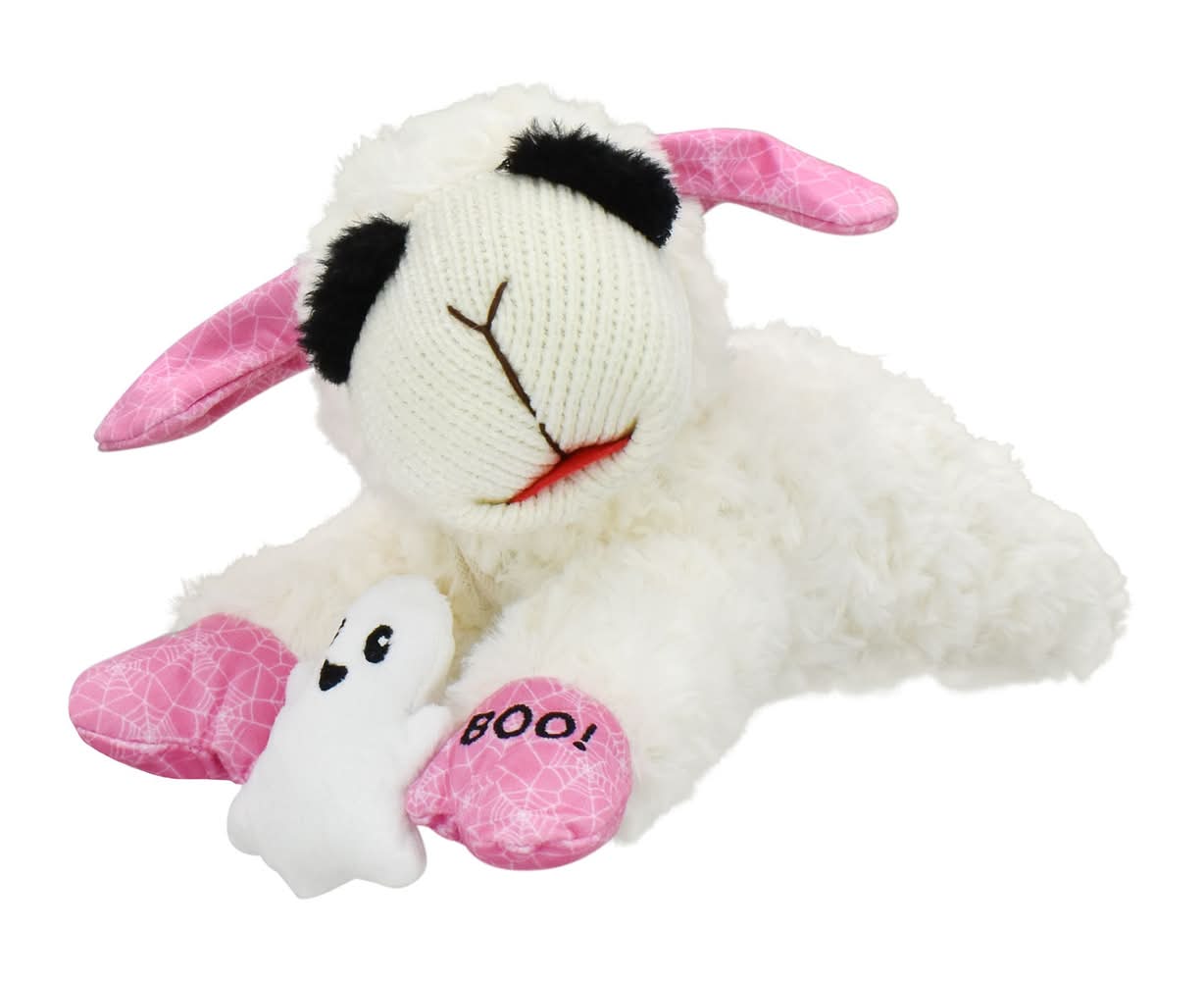 Multipet® Lamb Chop Holding Ghost Plush Squeaker Dog Toy (Color: Multi Color)