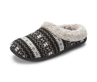 Women's S Black Fair Isle Slippers, Small (5-6), Black