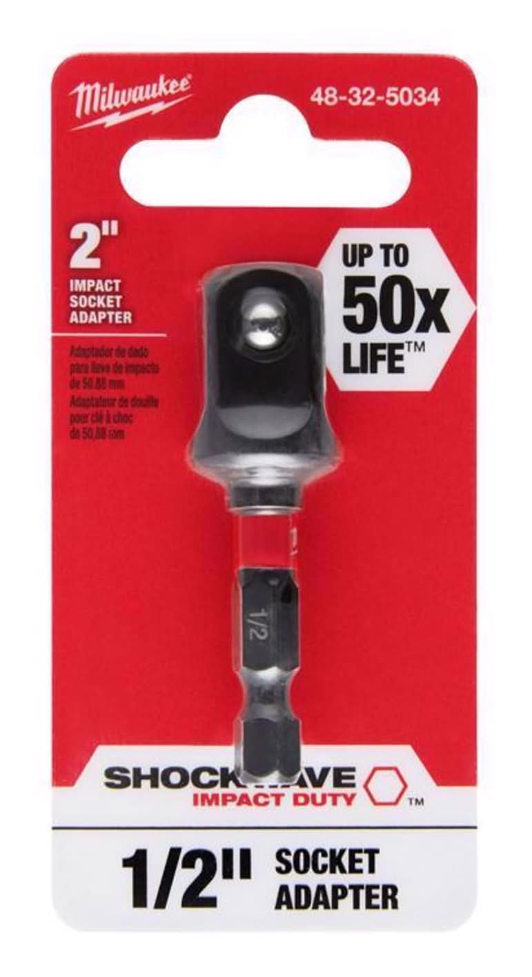 Milwaukee Shockwave Hex/Square 1/2 In. X 2 In. L Socket Adapter Alloy Steel 1 Pk