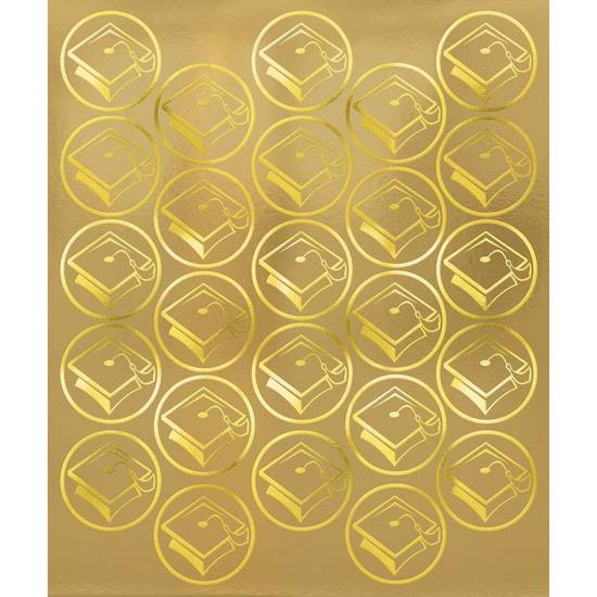 Gold Mortarboard Graduation Sticker Seals 2 Sheets