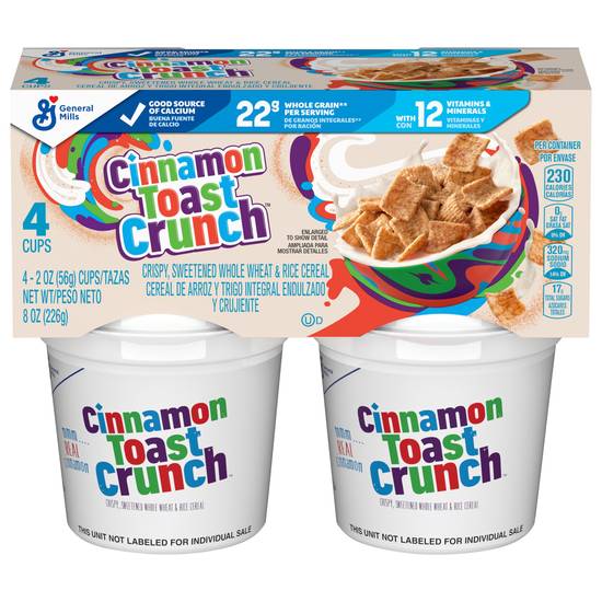 Cinnamon Toast Crunch General Mills Breakfast Wheat & Rice Cereal Cup ( 4 ct )