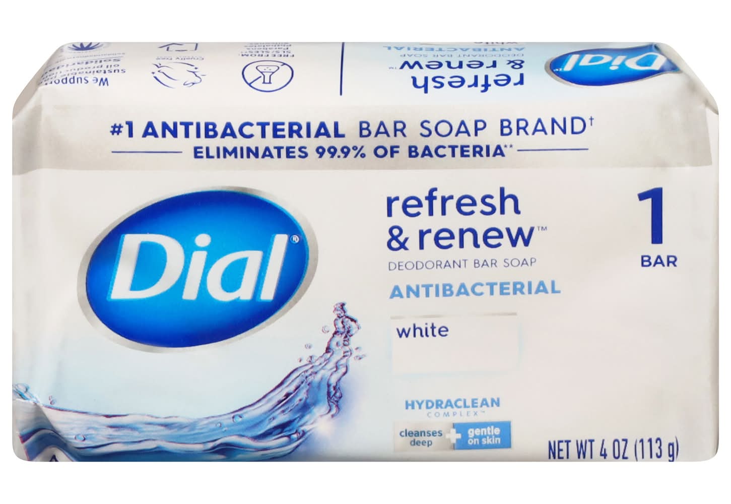 Dial Refresh & Renew Deodorant Bar Soap, White (4 oz)