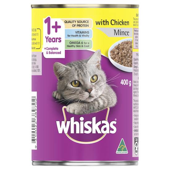 Whiskas 1+ Years Wet Cat Food Chicken Mince 400g