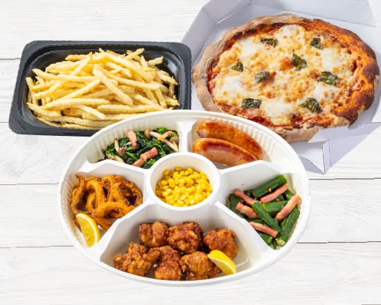 おつまみプレート＆モッツァレラのマルゲリータ＆大盛りポテト