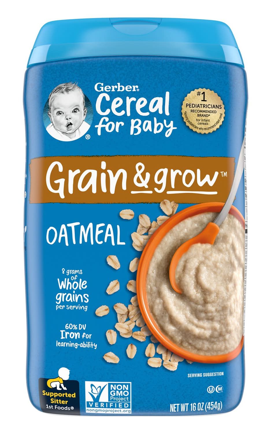 Gerber 1St Foods Cereal For Baby Grain And Grow Baby Cereal, Oatmeal, 16 Oz