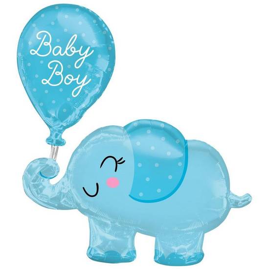 Uninflated Blue Elephant Baby Boy Foil Balloon, 29in x 31in