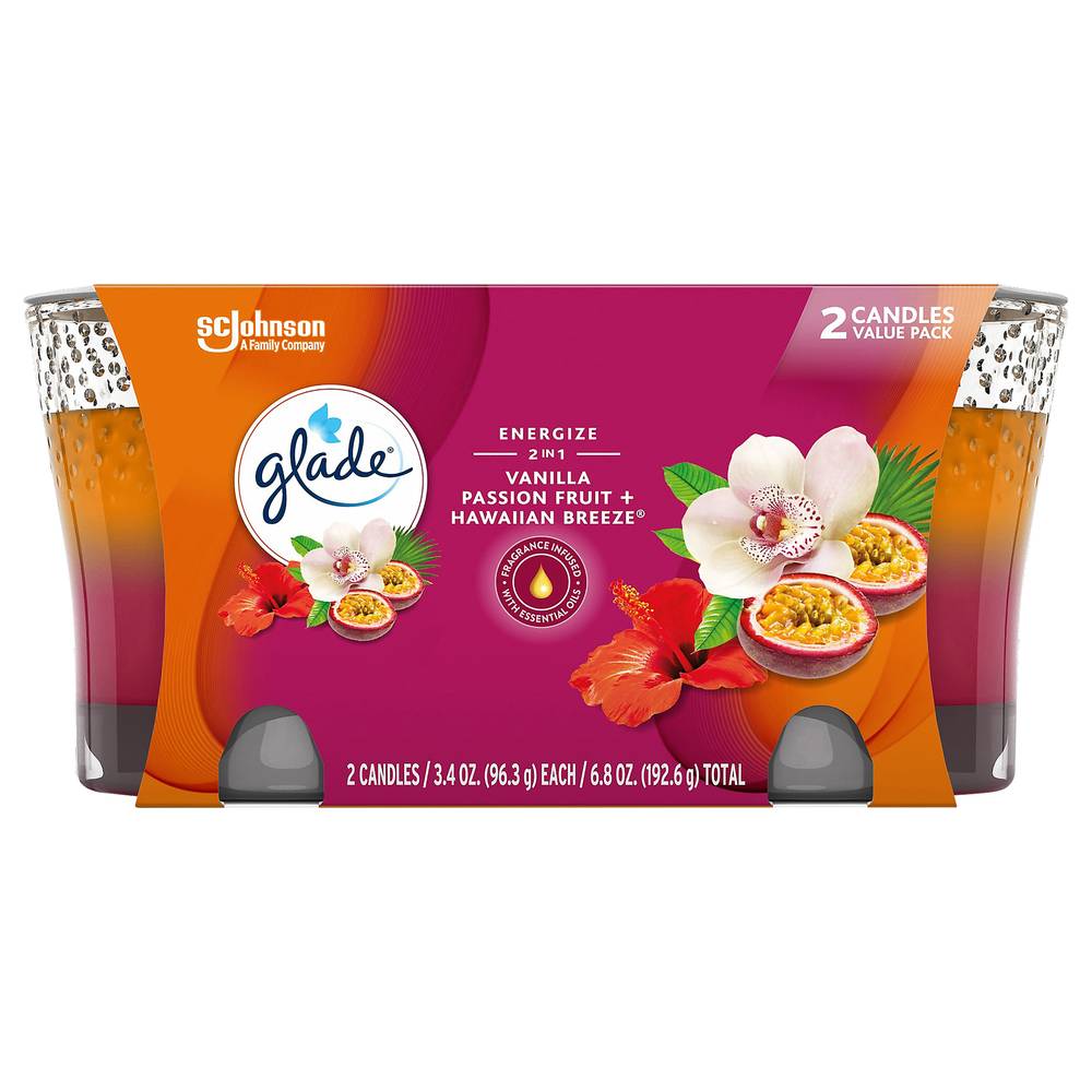 Glade Candles, Vanilla Passion Fruit + Hawaiian Breeze (6.8 oz, 2 ct)