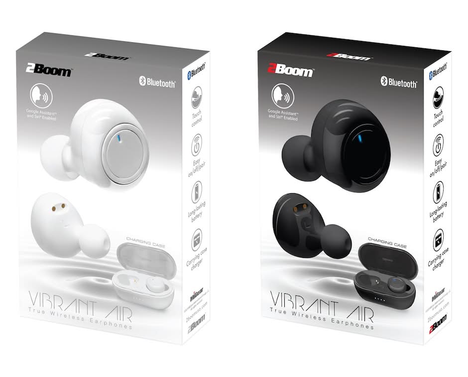 2Boom Vibrant Air Bluetooth True Wireless Headphones With Charging Case