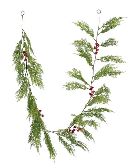 Ashland Cedar & Berry Garland, 6 ft ,25.4cm x 10.2cm x 183cm, Green-Red
