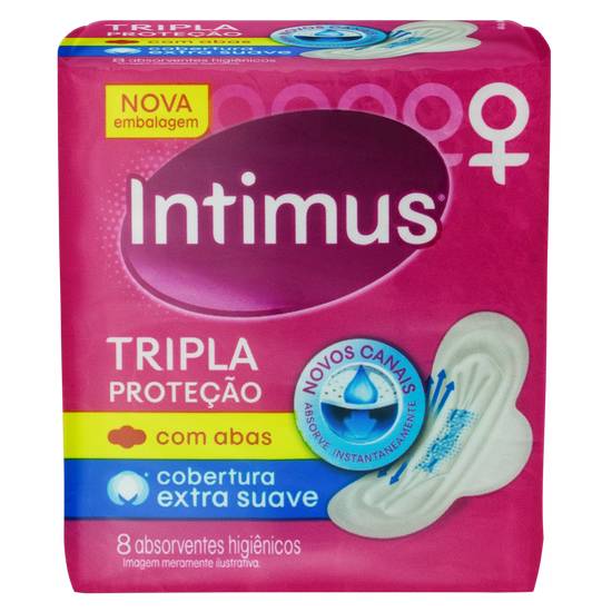 Intimus absorvente descartável tripla proteção cobertura suave com abas (8 un)