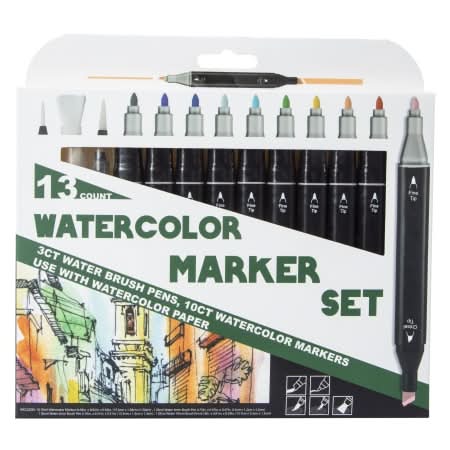 Dual-Tip Watercolor Marker Drawing Set 13-Count Reg