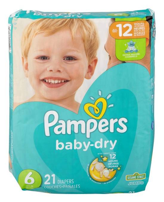 Pampers Sesame Street Baby-Dry Diapers (size 6, 35+ lbs) (21 diapers)