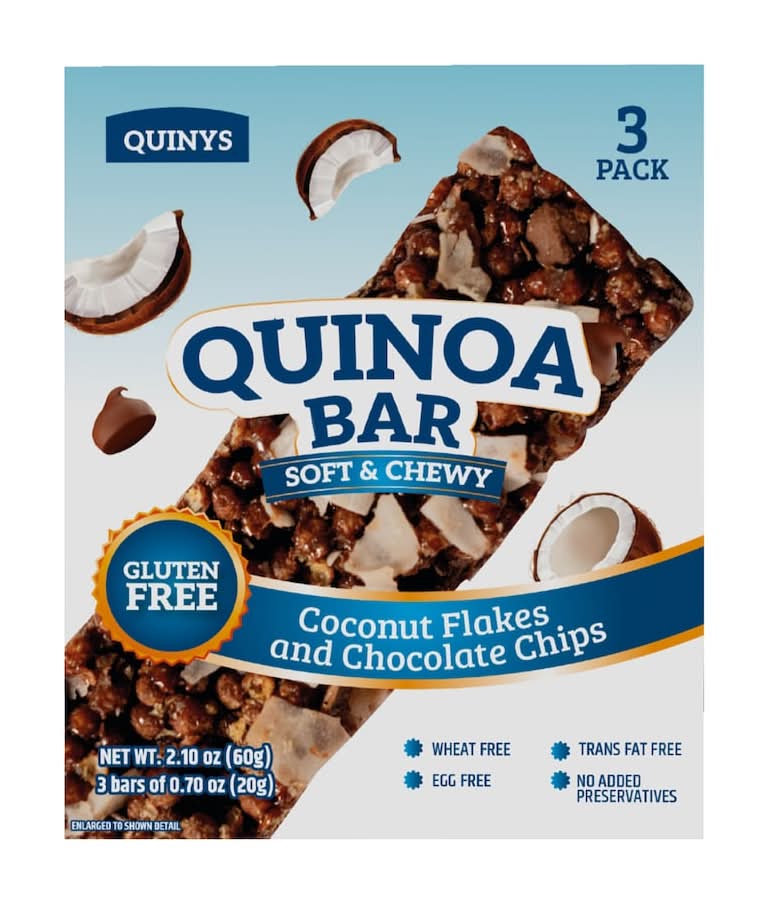 Quinys Quinoa Soft & Chewy Granola Bars, Coconut Flakes & Chocolate Chips (3 x 0.7 oz)
