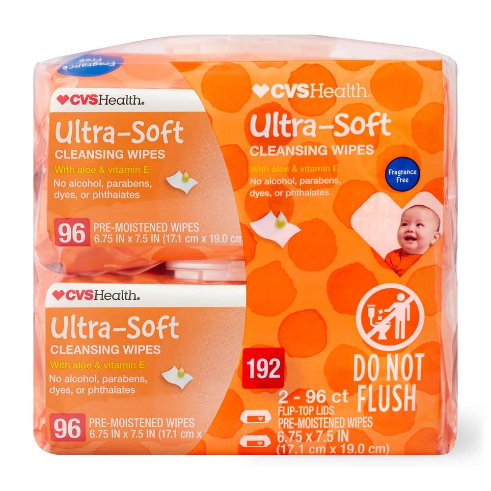 Cvs Health Ultra Soft Cleansing Wipes Solo Softpak, Unscented, 2 Pack, 192Ct