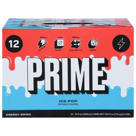 Prime Zero Sugar Energy Drink (12 ct, 12 fl oz) (ice pop)