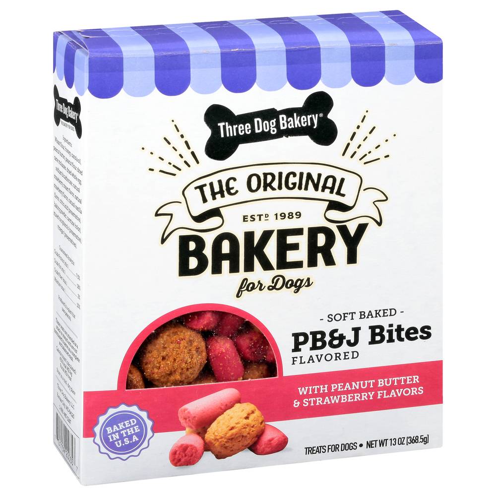 Three Dog Bakery Soft Baked Pb&J Bites Treats For Dogs, Peanut Butter-Strawberry (13 oz)