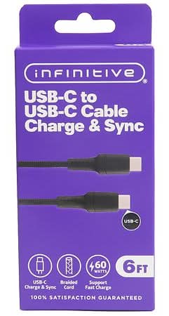 Infinitive Usb C To C Braided Cable, 6 Ft, Black