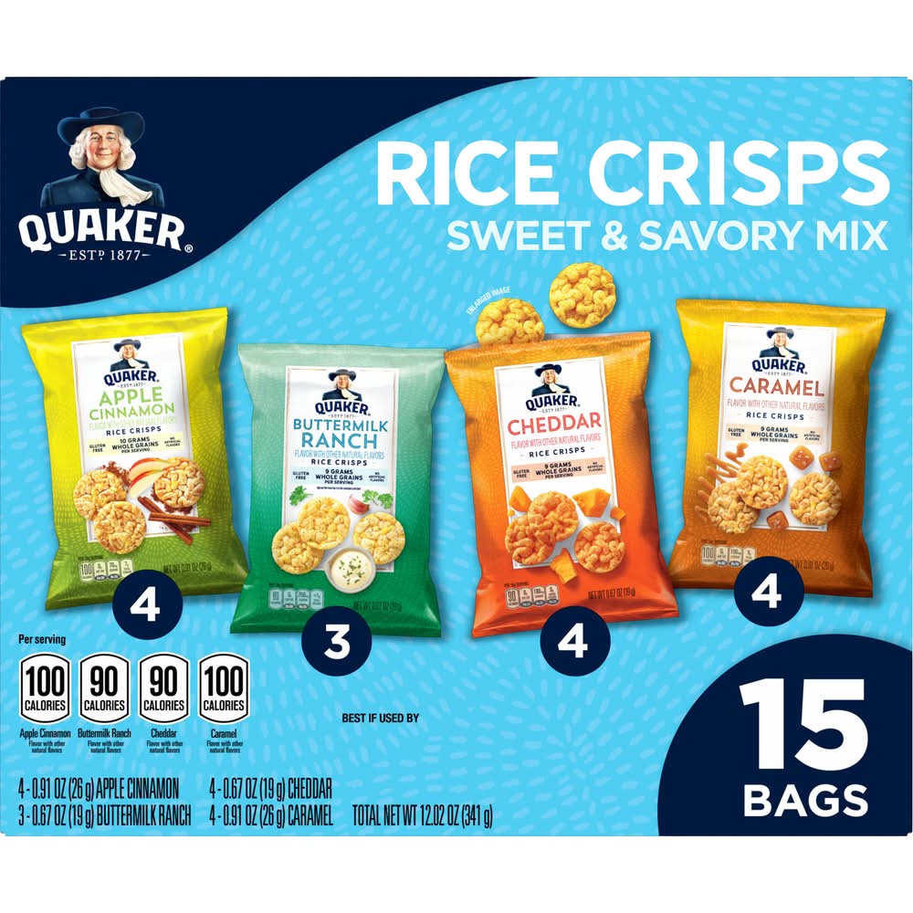 Quaker Rice Crisps Sweet & Savory Mix, Assorted (12.02 oz, 15 ct)