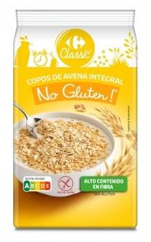 Copos de avena integral Classic Carrefour sin gluten 500 g.