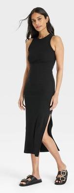 Women's Rib-Knit Maxi Bodycon Dress - Universal Thread™ Black XL: Highneck, Side Slit, Heavyweight Fabric