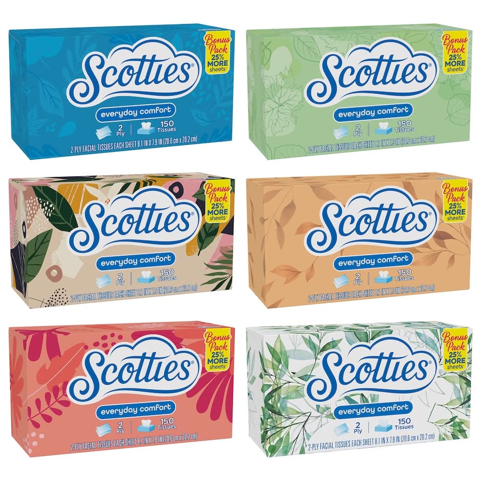 Scotties Everyday Comfort 2-ply Facial Tissues, 8.1x7.9 in (6 x 150 ct)
