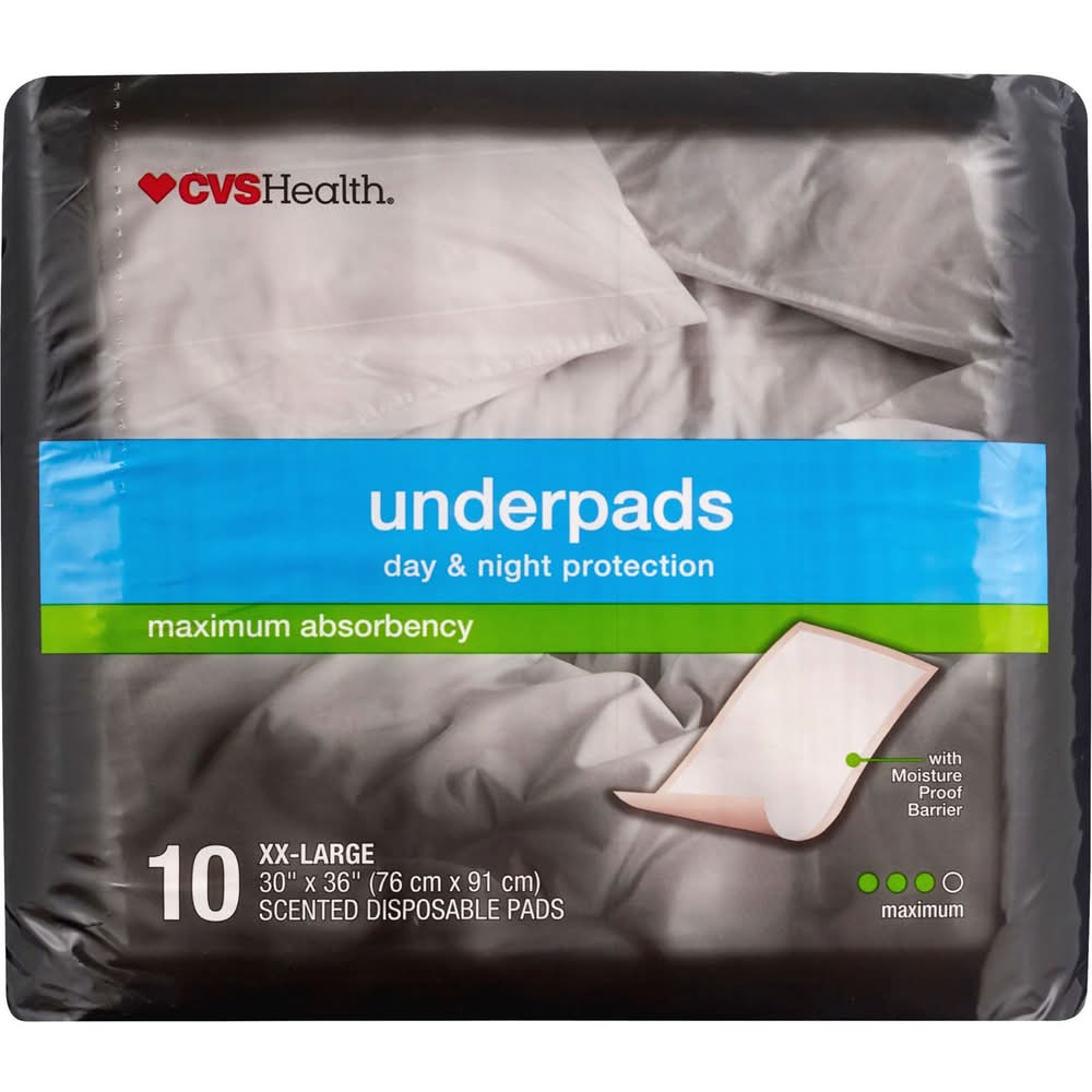Cvs Underpads, Day & Night Protection Maximum Absorbency, Xx-Large, 10 Ct