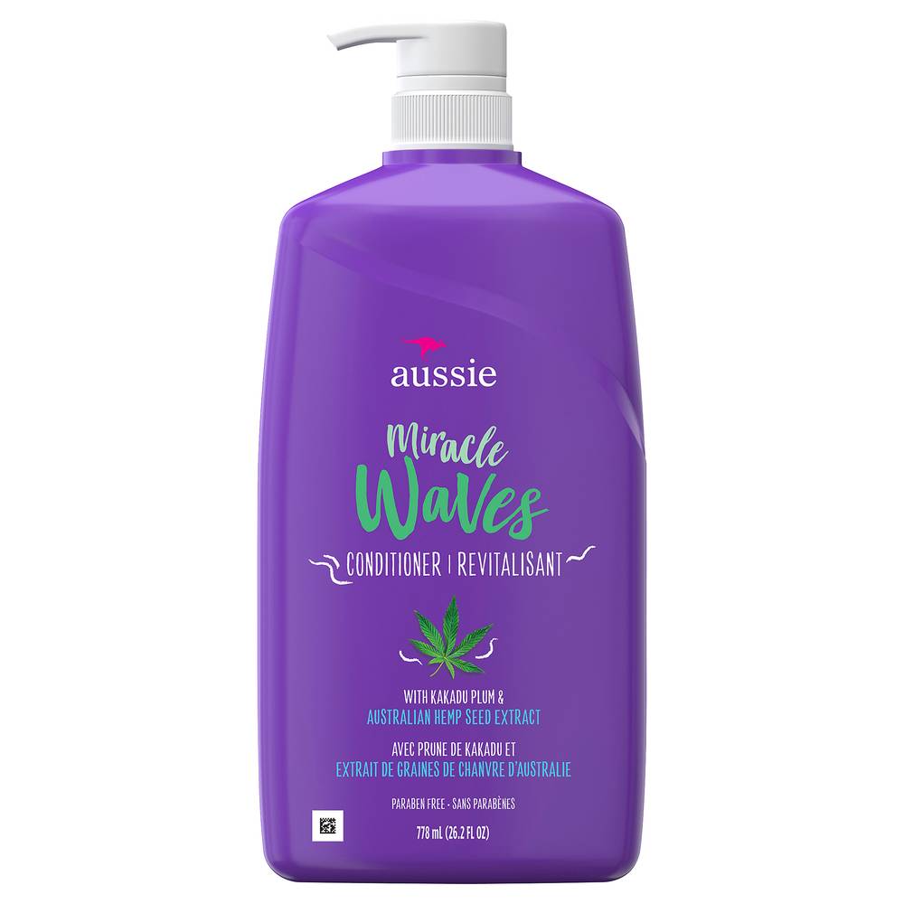 Aussie Miracle Waves Anti-Frizz Hemp Paraben-Free Conditioner (26.2 oz)