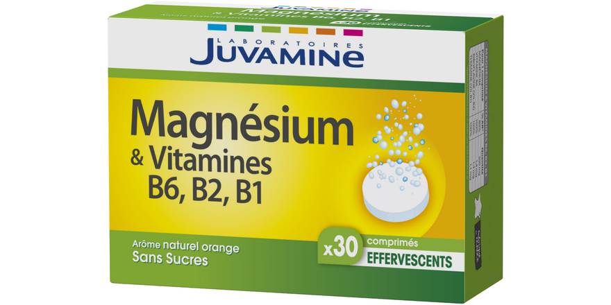 Juvamine - Magnésium et vitamines b6, b2, b1 arôme naturel orange sans sucres (30 pièces)