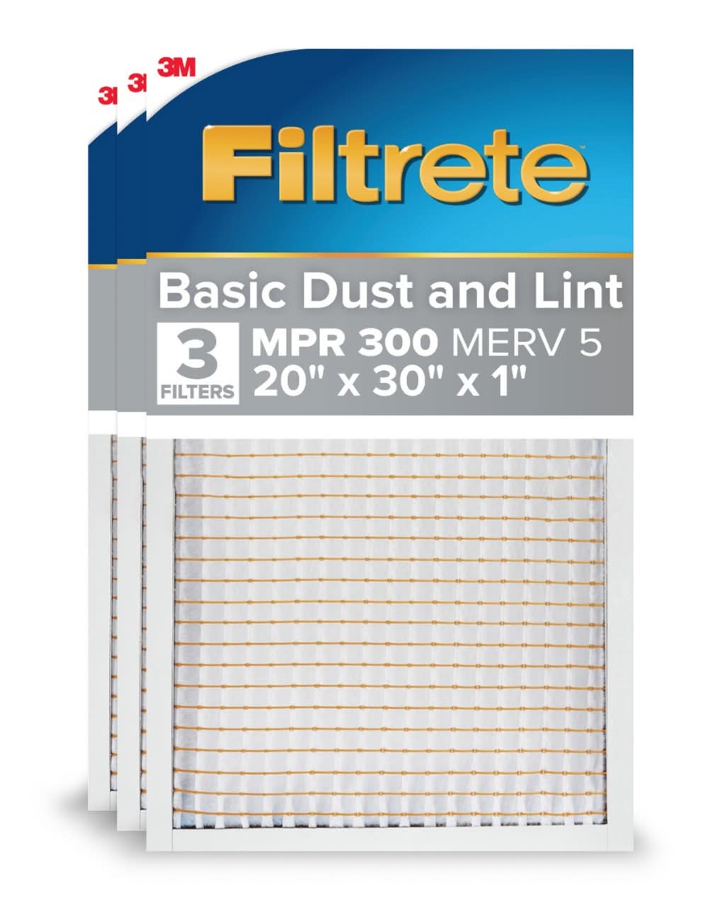 Filtrete 20 x 30 x 1 MERV 5 300 MPR Basic Dust and Lint Electrostatic Air Filter 3 -Pack