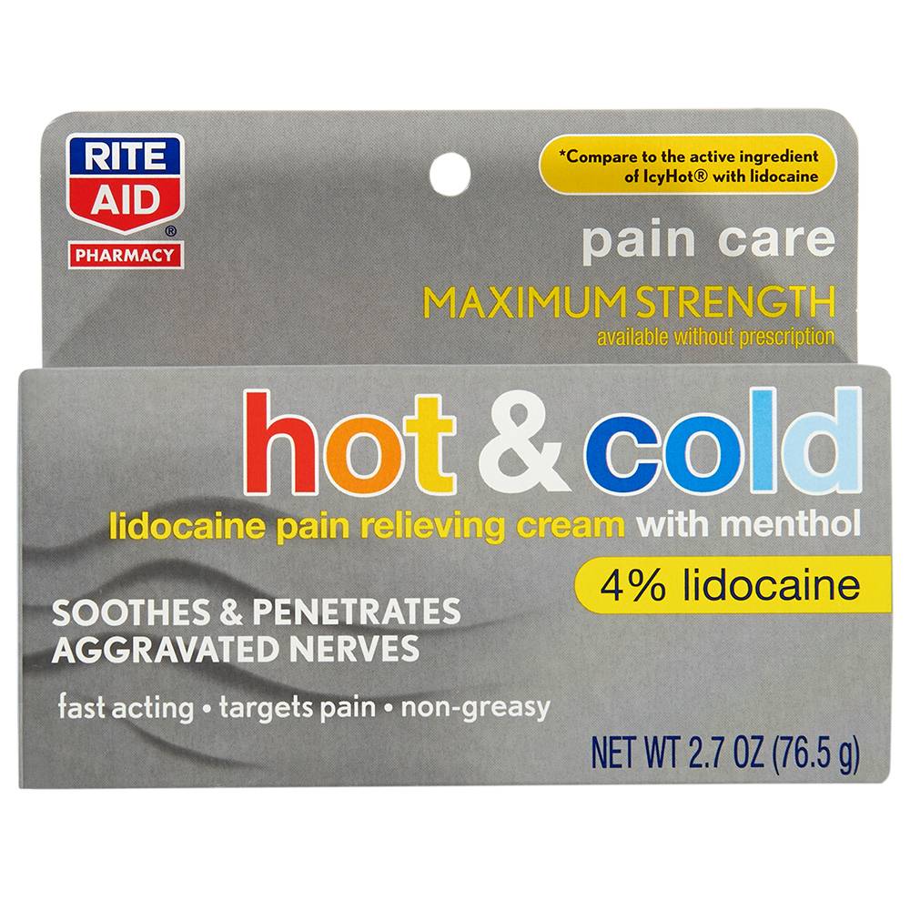 Rite Aid Pain Care Maximum Strength Hot & Cold Lidocaine Pain Relieving Cream With Menthol (2.7 oz)