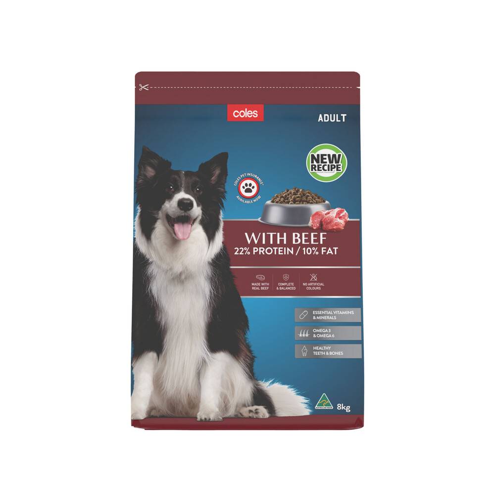 Coles Adult Dry Dog Food With Beef 8kg