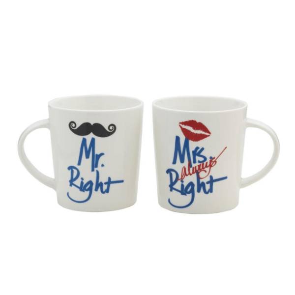 Set Of 2 Mr & Mrs Right Mugs 18 Oz
