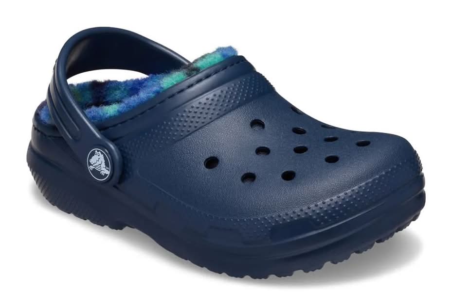 Crocs Classic Lined Bold Check Clog - Kids' (Navy Medium - 10 Toddler)