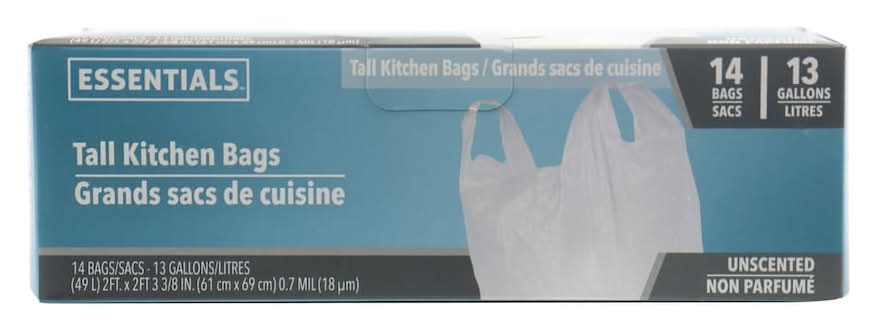 Essentials Tall Kitchen Trash Bags 13 Gallon, 61x69 cm (14 ct)