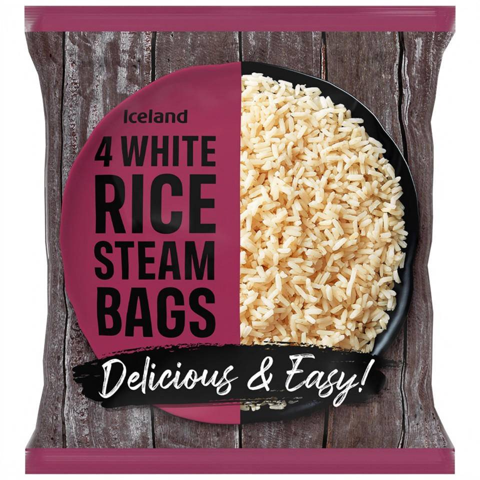 Iceland 4 White Rice Steam Bags 800g
