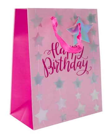 Medium Printed Gift Bag Pink Star