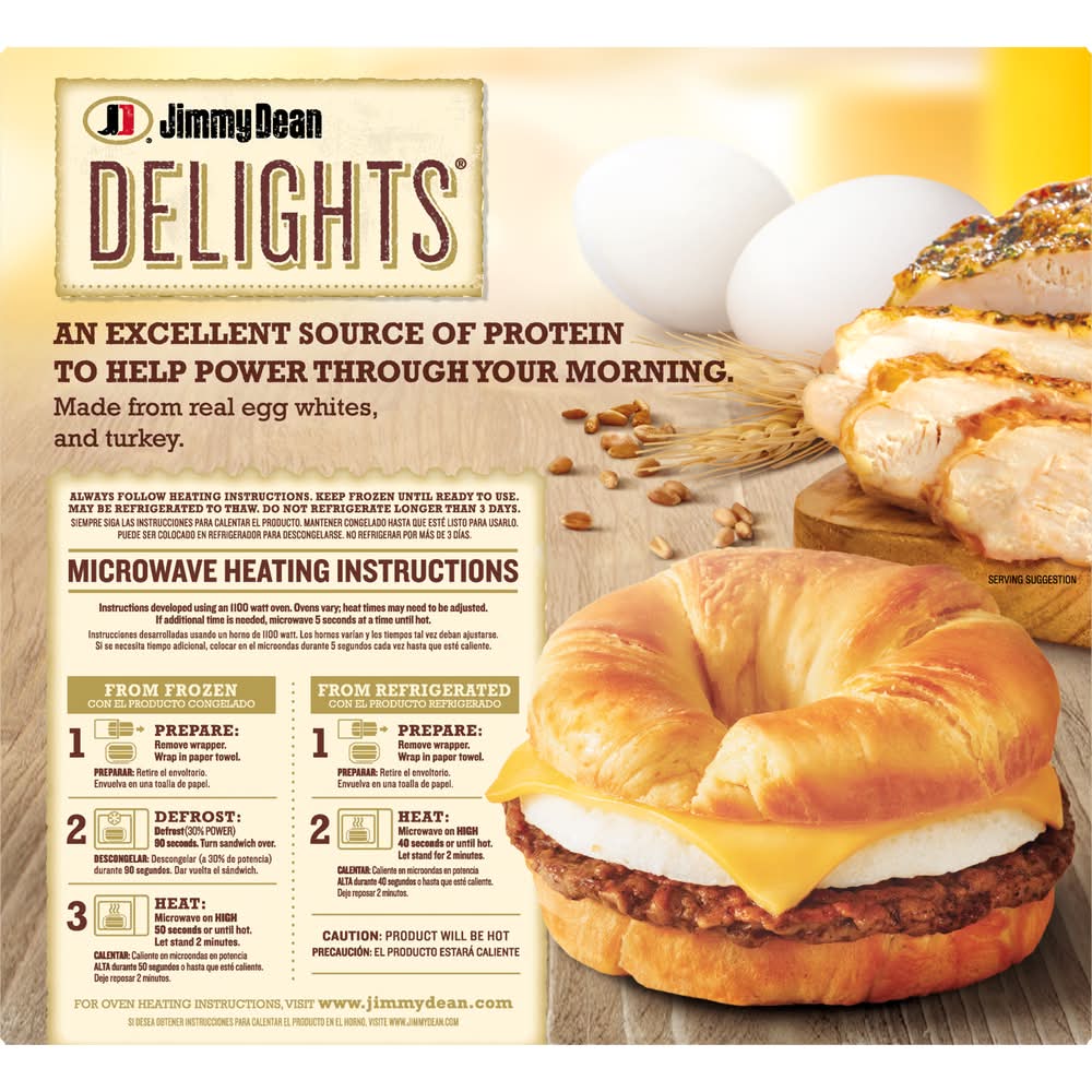Jimmy Dean Delights Croissant Breakfast Sandwiches, Egg White, Turkey Sausage & Cheese (19.2 oz, 4 ct)