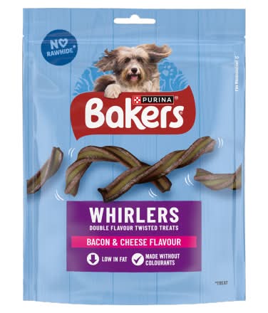 Purina Bacon & Cheese, Bakers Whirlers Twisted Dog Treats (130g)