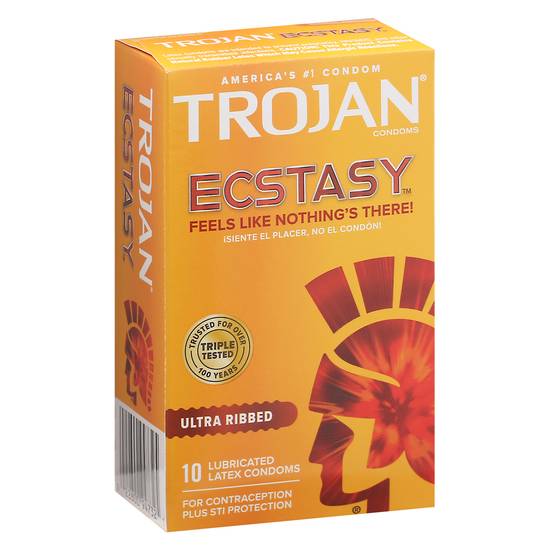 Trojan Ecstasy Ultra Ribbed Lubricated Latex Condoms (10 ct)