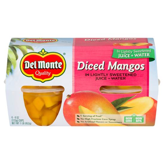 Del Monte Diced Mangos in Lightly Sweetened Juice & Water (4 x 4 oz)