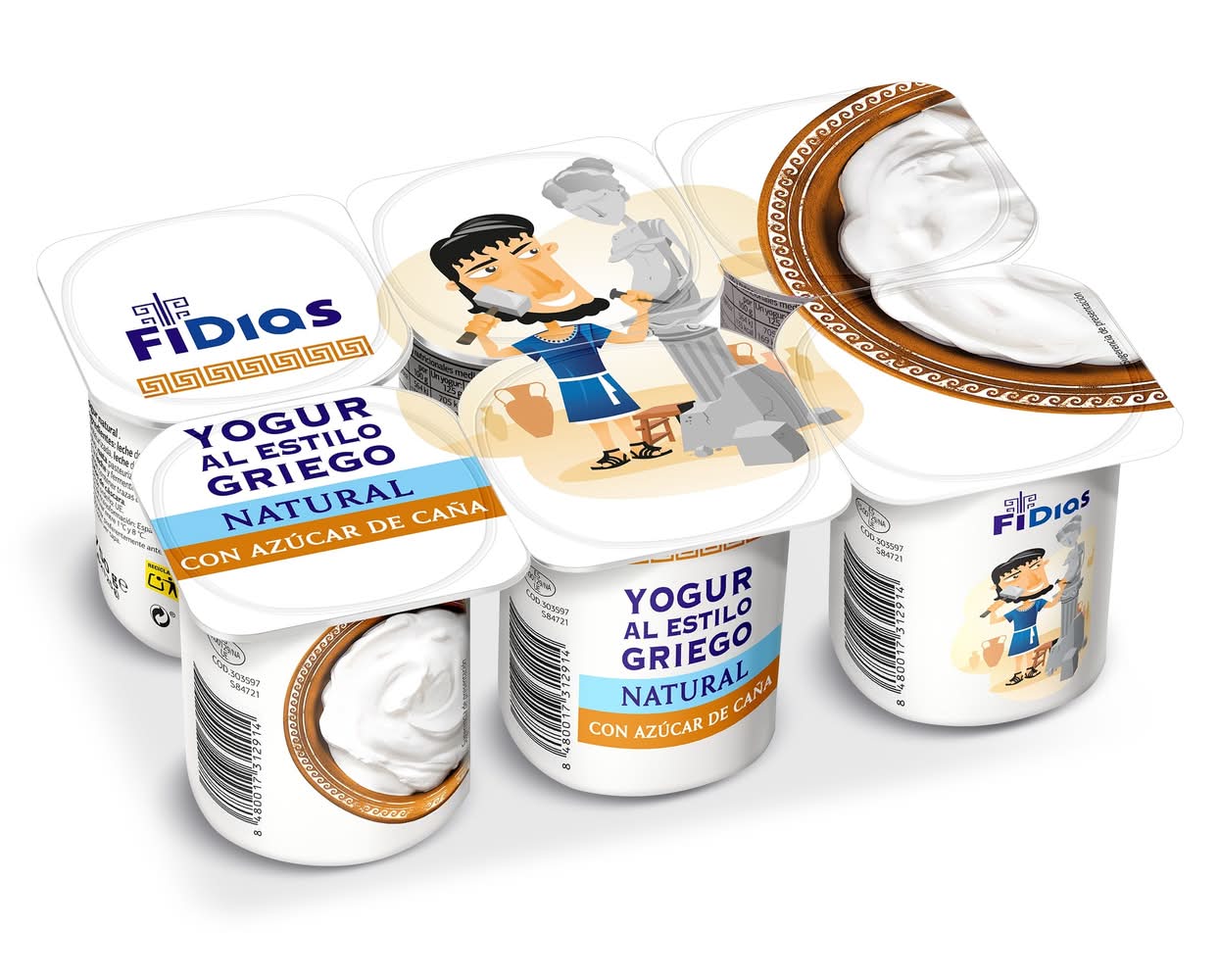Yogur Griego Natural Con Azúcar De Caña Fidias De Dia Pack 6 X 125 G