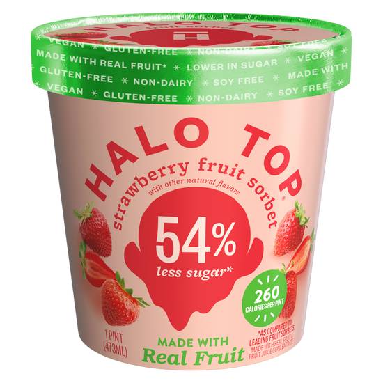 Halo Top Dairy Free Dessert Real Strawberry Sorbet Pint