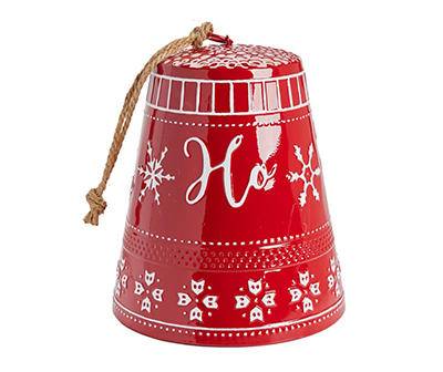 "Ho" Red Fair Isle Snowflake Bell Hanging Decor