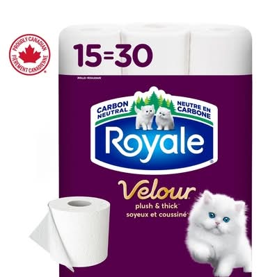 Royale Papier Hygiénique Velour, 15 Équivalant À 30 Rouleaux, 142 Feuilles / Roul / Velour Toilet Paper, 15 Equal 30 Rolls, 142 Bathroom Tissues Per Roll 15.0 EA