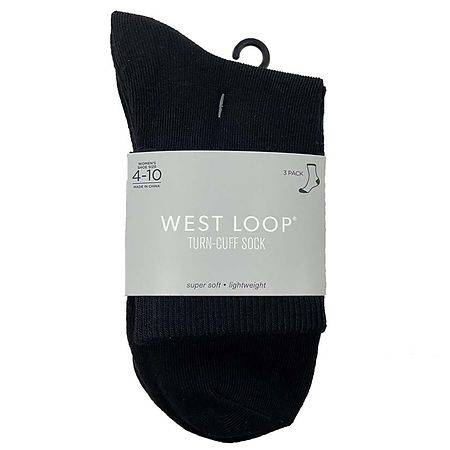 West Loop Women's Casual Turn Cuff Socks Black - 4-10 3.0 Pr